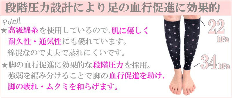 【美脚 着圧サポーター】（水玉柄）足の疲れ むくみ解消ふくらはぎサポーター 静脈瘤サポーター 冷え取り 立ち仕事 デスクワーク エコノミー症候群 下肢静脈瘤【メール便4足まで可】★B-1 太陽ニット