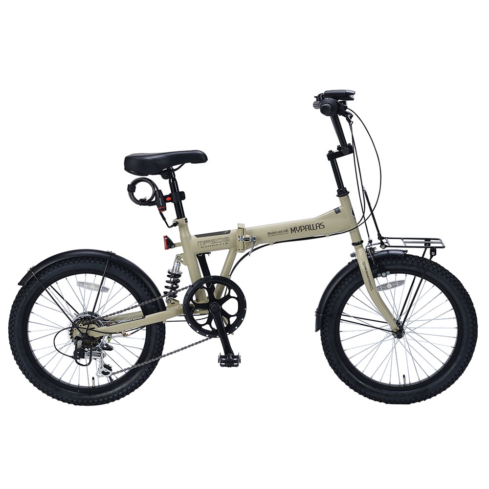 20インチ折畳セミファットバイク MF-208-SA サンドベージュMyPallas/マイパラス SEMI-FATBIKE20・6SP・リアサス20型 シマノ6段変速 折りたたみ 2022年モデル 自転車フロントキャリア ギア リア…