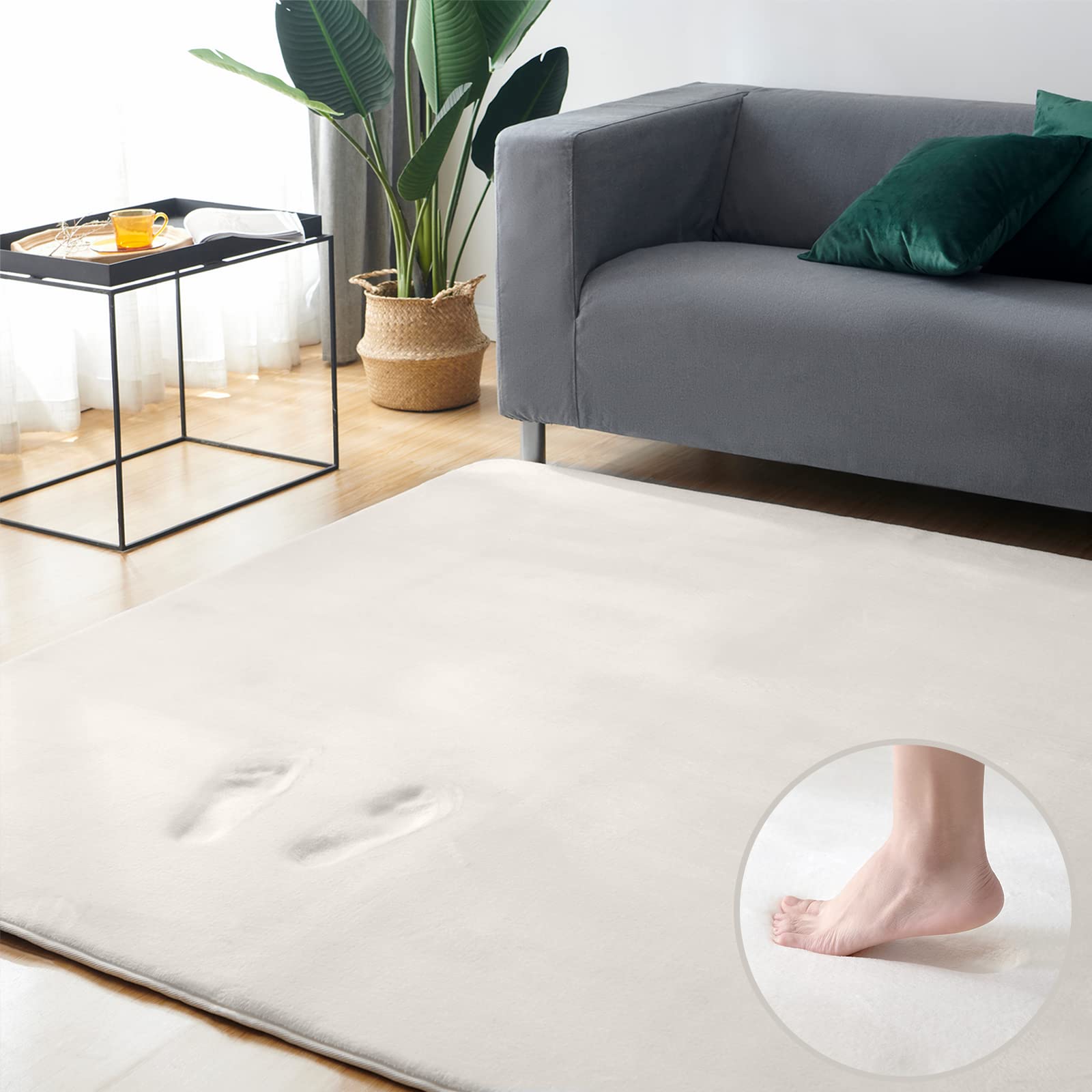 Keusnix カーペット ラグ 低反発 極厚25mm ラグマット 滑り止め付 厚手 防音 じゅうたん フランネル 抗菌・防ダニ加工 オールシーズン 絨毯 ふわっと手触り こたつマット 床暖房・ホットカーペット対応 200x250cm(約3畳)アイボリー