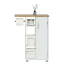 サニーポイント ハンドル付き超スリム トイレラック | キャスター付きトイレットペーパーホルダー | 隙間収納カート 人工木目調天板 - (ホワイト)