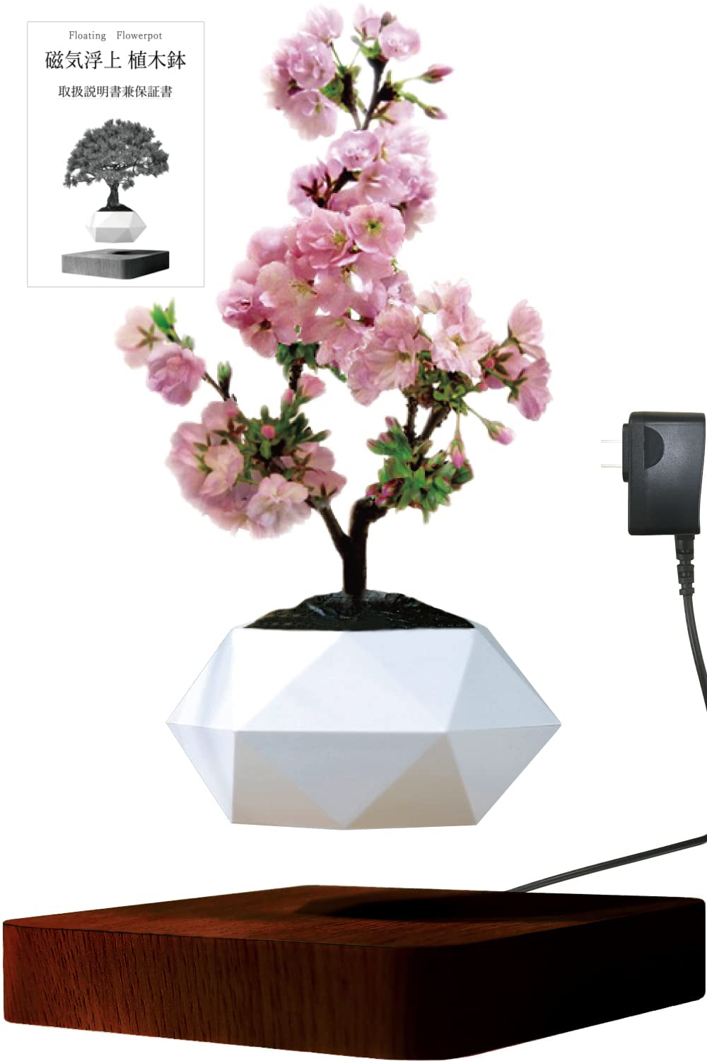 浮く植木鉢 台座カラー 木目調 ブラウン 濃茶色/Floating Flowerpot フローティング フラワーポット 磁気浮上 植木鉢 浮遊 プランター 盆栽...