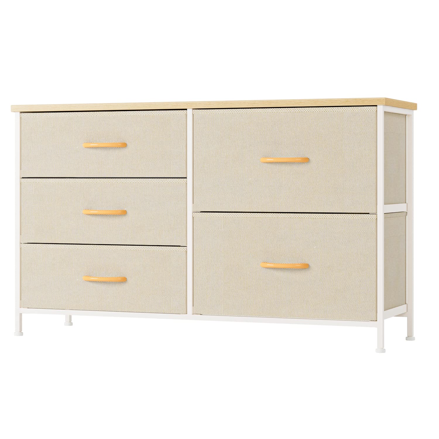 Nicehill チェスト タンス 収納チェスト オーガナイザー 収納ケース 衣類・キッズ・ベイビー用ワイドチェスト 衣類収納 木製天板 組立簡単 3段5杯（奥行き30cm x 幅100.0cm x 高さ61.0cm）(ベージュ)のサムネイル