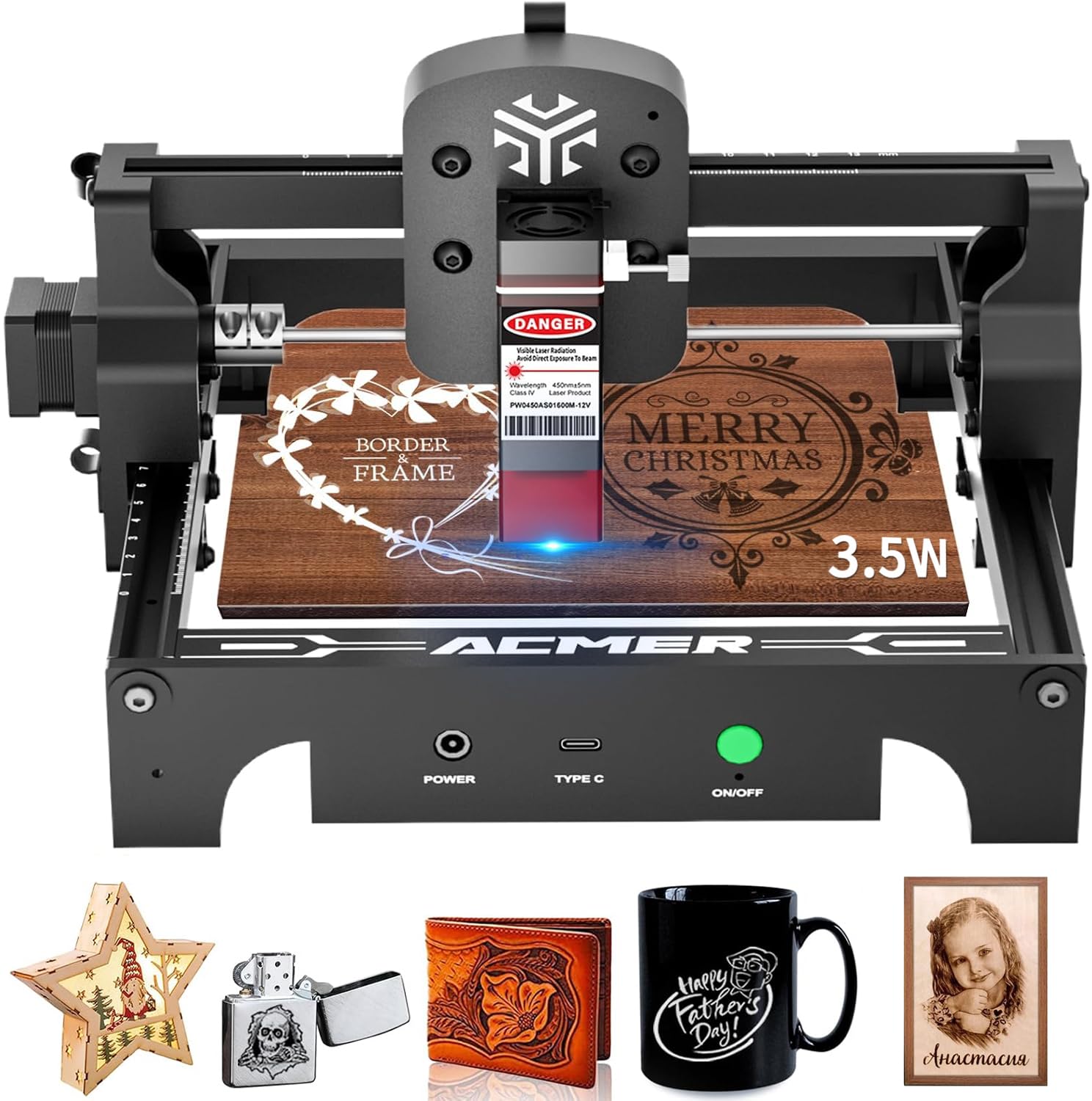 ACMER S1 レーザー彫刻機 DIY 初心者 0.01mm 高精度 ミニ 彫刻機 LightBurn と互換性があり 木材、革、..