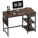 YeTom pc パソコンデスク 幅100cm×奥行48cm 布製引き出し つくえ ラック付き ワークデスク オフィス 収納袋付き 勉強机 学習机 左右入替可 テレワーク 在宅勤務 ダークブラウン(3)