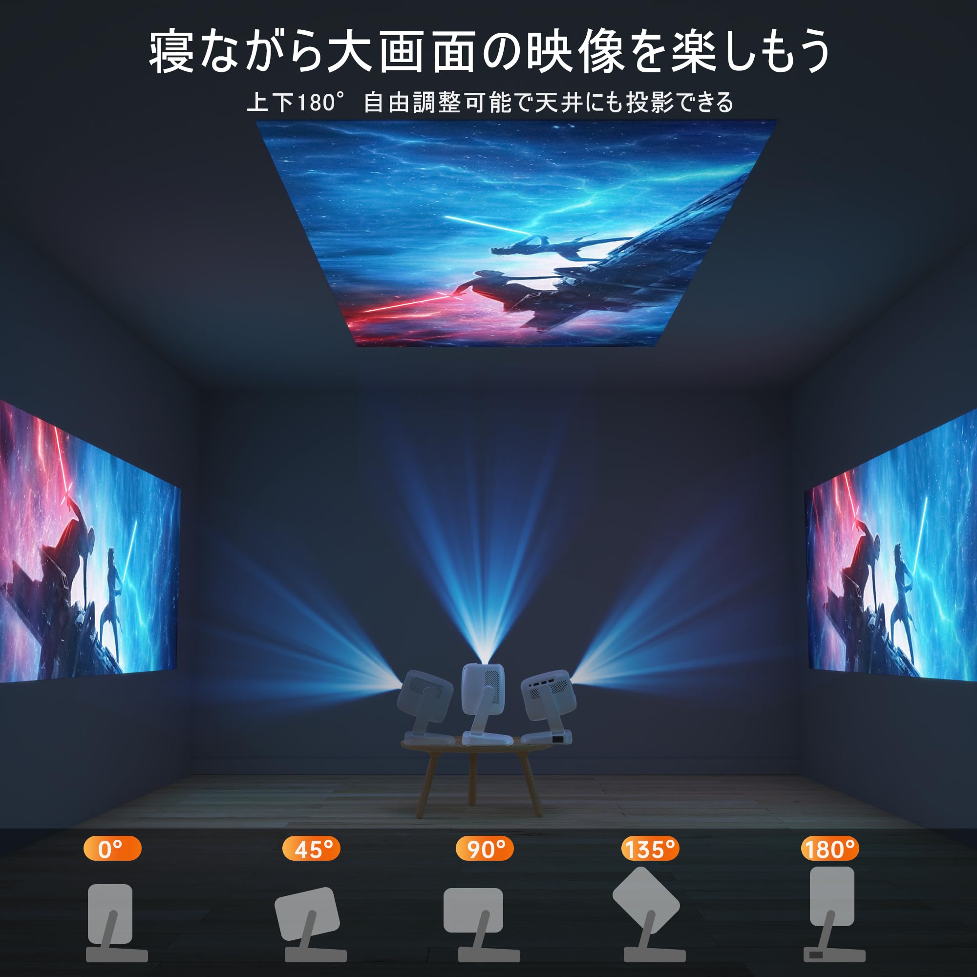 Dancieya 小型プロジェクター 180°回転 天井投影 電動フォーカス 4K対応 Android TV搭載 家庭用プロジェクター 1080P/10000lm/6GWiFi/bluetooth対応/自動台形補正/内蔵HiFiスピーカー/短焦点/天井投影
