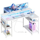YeTom l字デスク LEDライト付き ゲーミングデスク 幅130cm パソコンデスク デスク ゲーミングデスク 白 ゲームデスク pcデスク コーナーデスク 棚板高さ調節可能 収納袋付き L字型 PC 勉強机 作業 在宅勤務 リモートワーク ゲーム 書