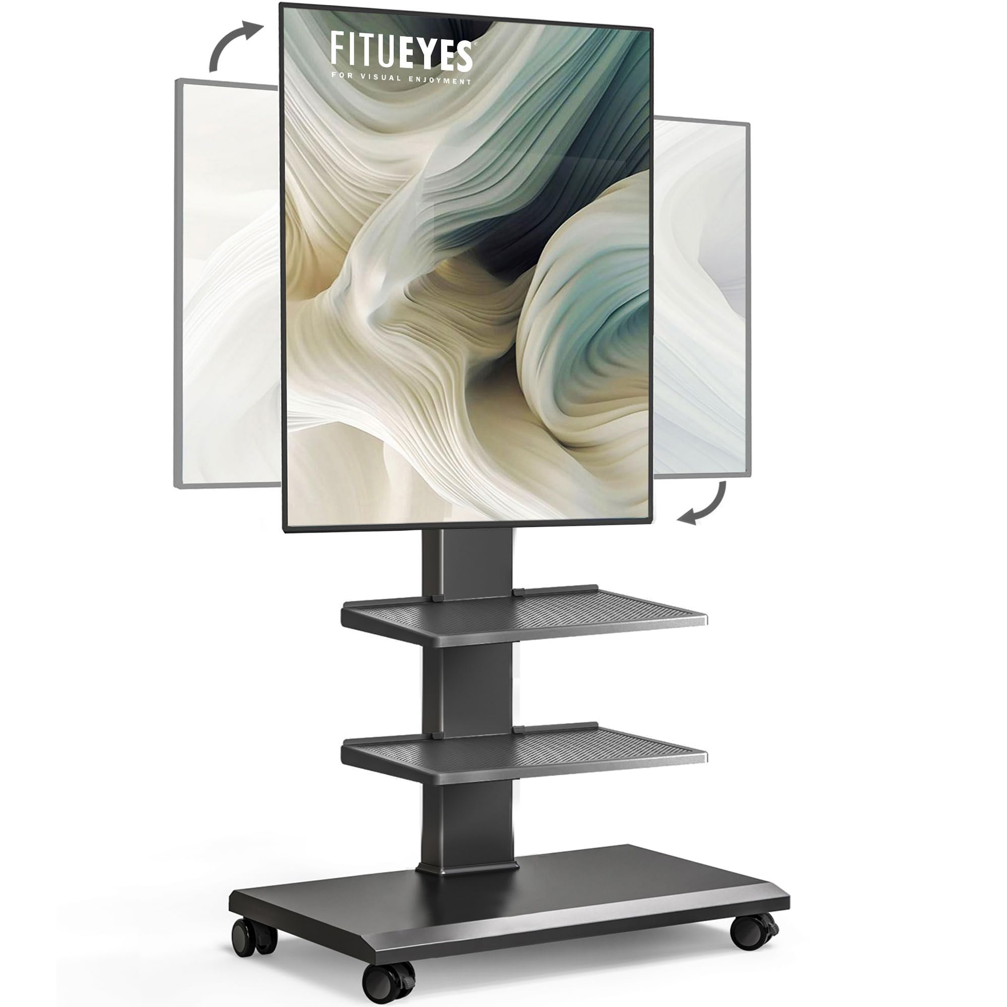 楽天お買い得本舗　岡山店FITUEYES テレビ台 壁寄せテレビスタンド 32-75インチテレビに対応 横置き・縦置き両対応 移動式 高さ角度調節可能 耐荷重40kg 中段棚2枚付 鉄製 ブラック