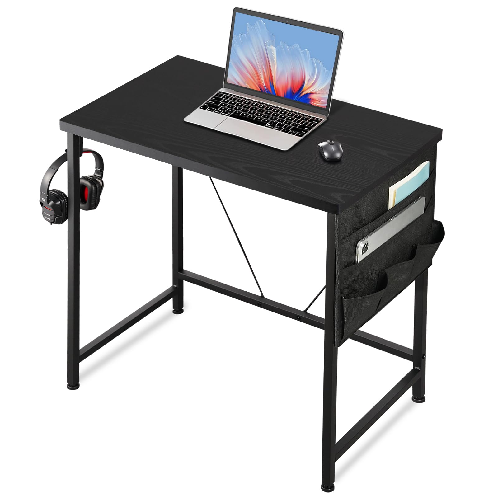 YeTom ミニデスク 机 pcデスク 幅60cm 勉強机 desk 桌子 コンパクトデスク パソコンデスク 収納袋付き学習机 小さい ?桌 コンパクトデスク ミニデスク つくえ 作業机 在宅ワークデスク 黒い