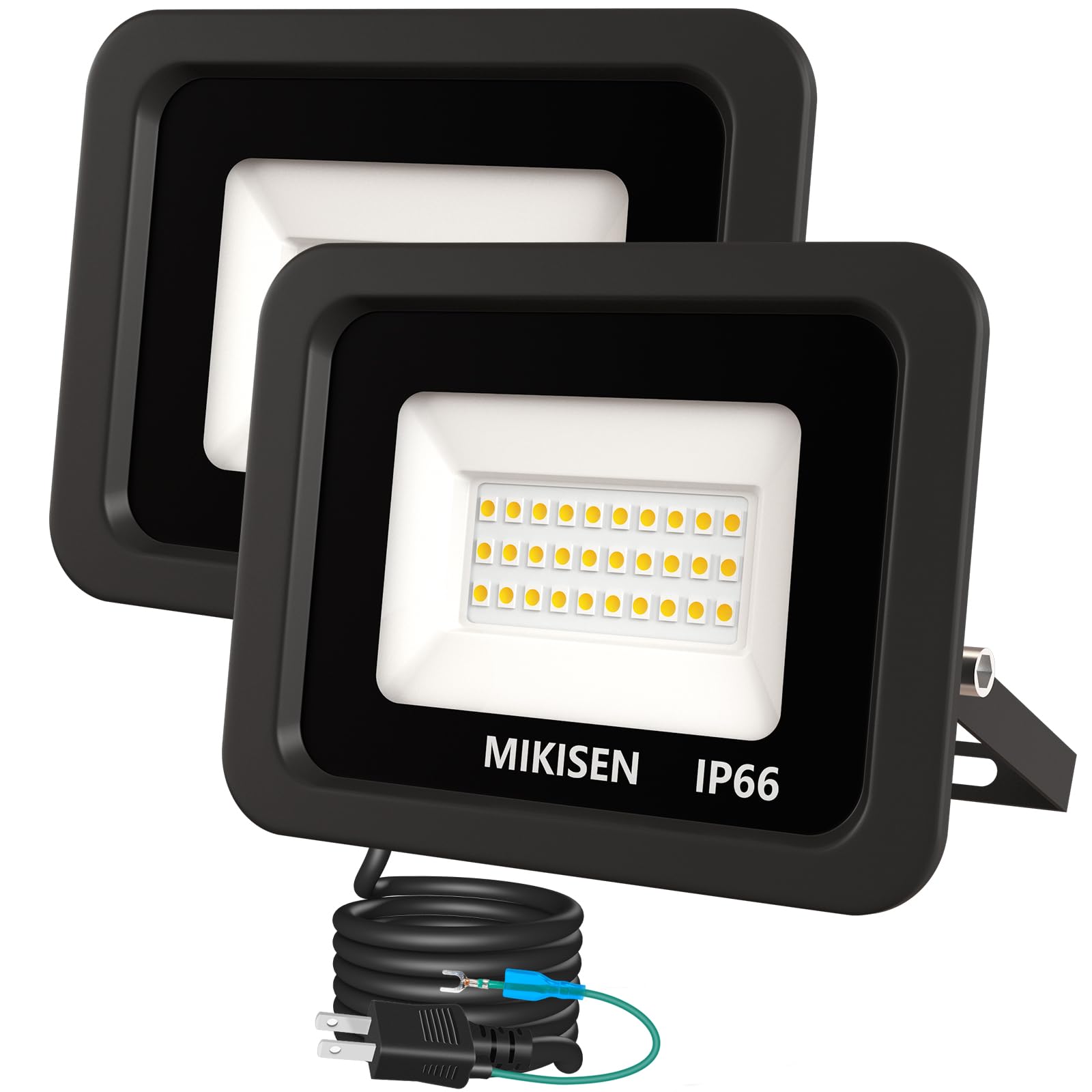 MIKISEN led 投光器 作業灯 看板灯 20w 電球色 2300LM 3000K 180w相当 1.8コード IP66防水 アース端子付2Pプラグ 120°広角 100V対応 ワークライト 工事用ライト ledライト 灯光器 作業灯 外灯 集魚灯(3)