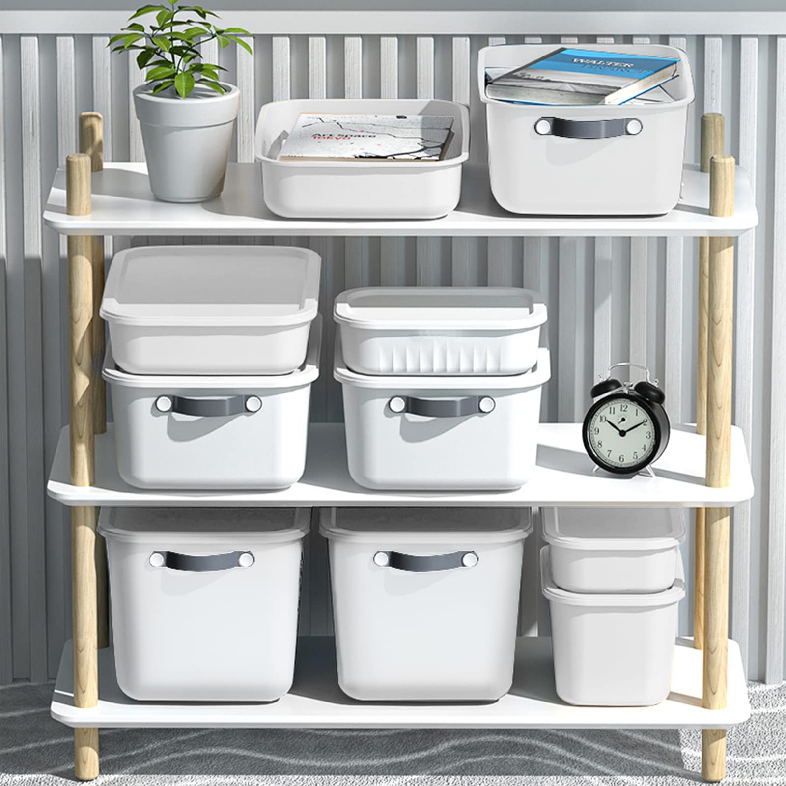 yazi ふた付き 収納ボックス プラスチック ポリプロピレン 収納ケース 小物入れバスケット 文房具・おもちゃ・衣類収納 キッチン収納かご SMLXL・4サイズ(8個セット)