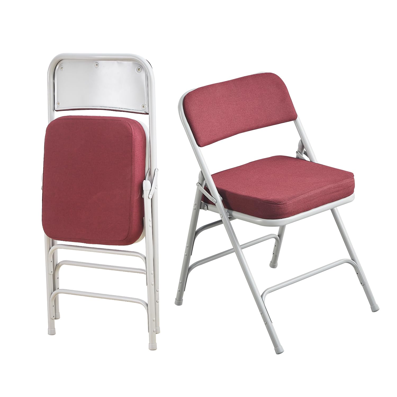 KAIHAOWIN パイプ椅子 2点セット 折りたたみ椅子 45x53x74cm ミーティングチェア 1脚 会議椅子 背もたれ 折り畳み イス ダイニングチェア 分厚いクッション いす 折りたたみチェア 金属製 省スペース イベント シンプル レッド