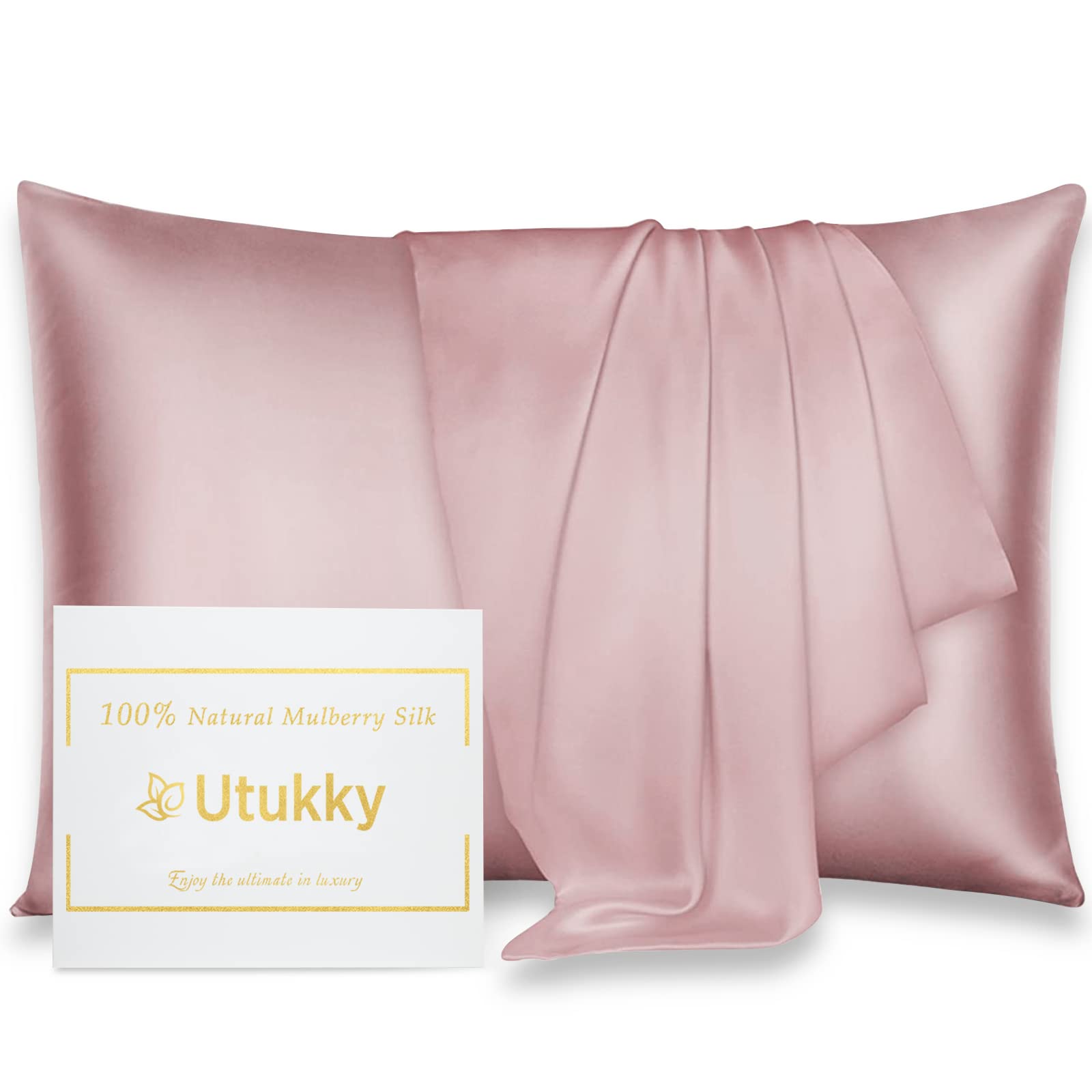 Utukky 枕カバー シルク枕カバー【TVで紹介】50×70cm シルク100％枕カバー 6Aランク 封筒式 両面用 シルクタイプ 封筒式 ピローケース 美髪・美肌 乾燥対策 静電気防止 お肌に優しい 抗菌防臭 寝具 1枚セット ローズ