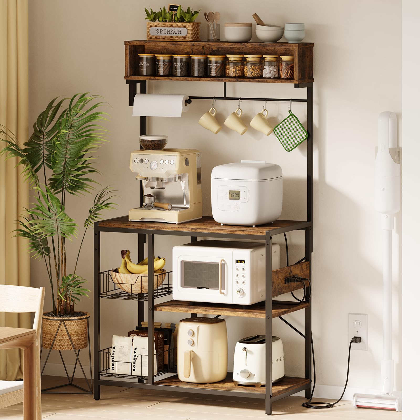 Bestier レンジラック 幅85レンジ台 2口コンセント付きキッチンラック 5段式レンジ台 幅84.6×奥行41×高..