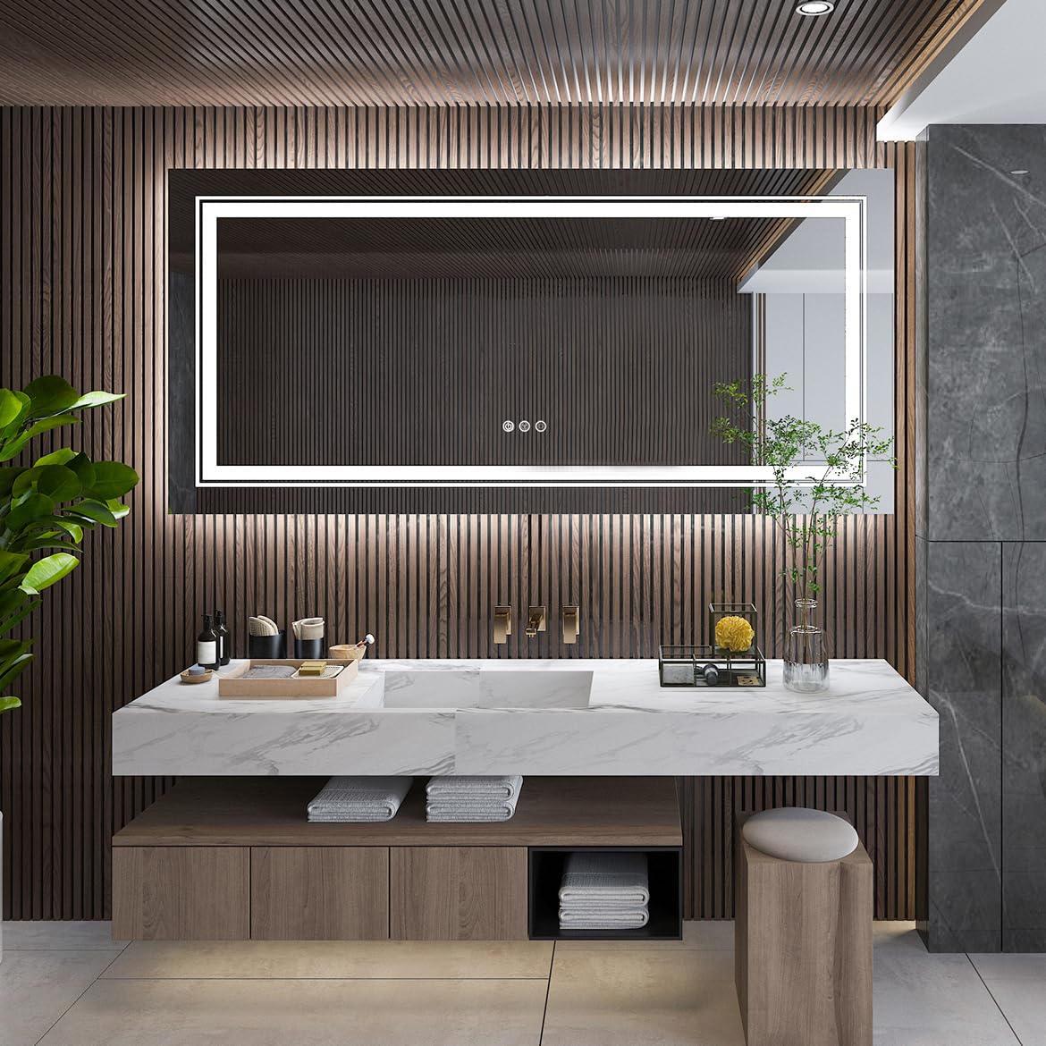 Susire 壁掛け鏡 全身 姿見 おしゃれ 洗面所 トイレ 140x70cm 女優ミラー 洗面鏡 ウォールミラー 洗面..