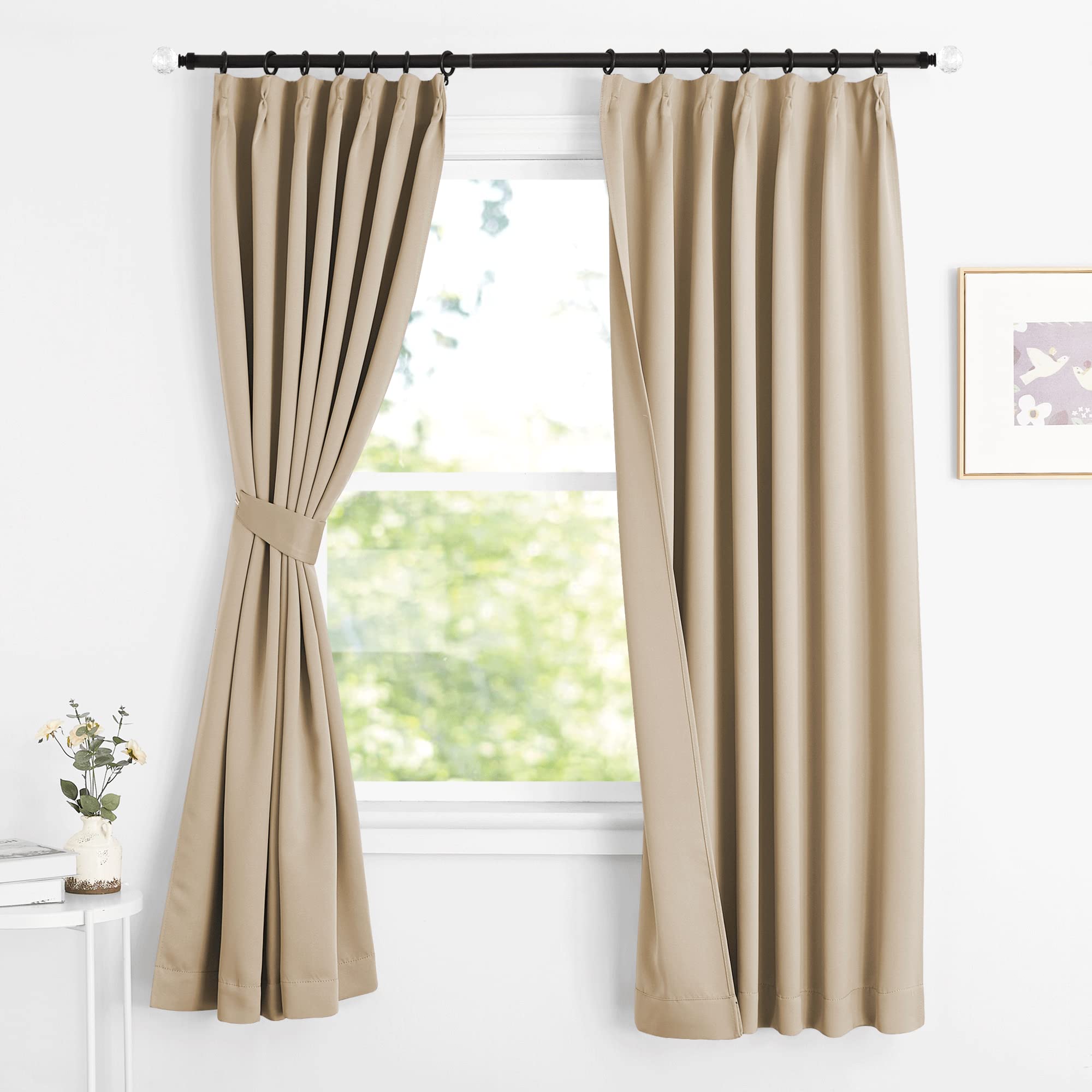 NICETOWN カーテン 遮光 防音 防寒 厚手 幅100cm丈178cm ベージュ 2枚セット 断熱 省エネ おしゃれ 冷..