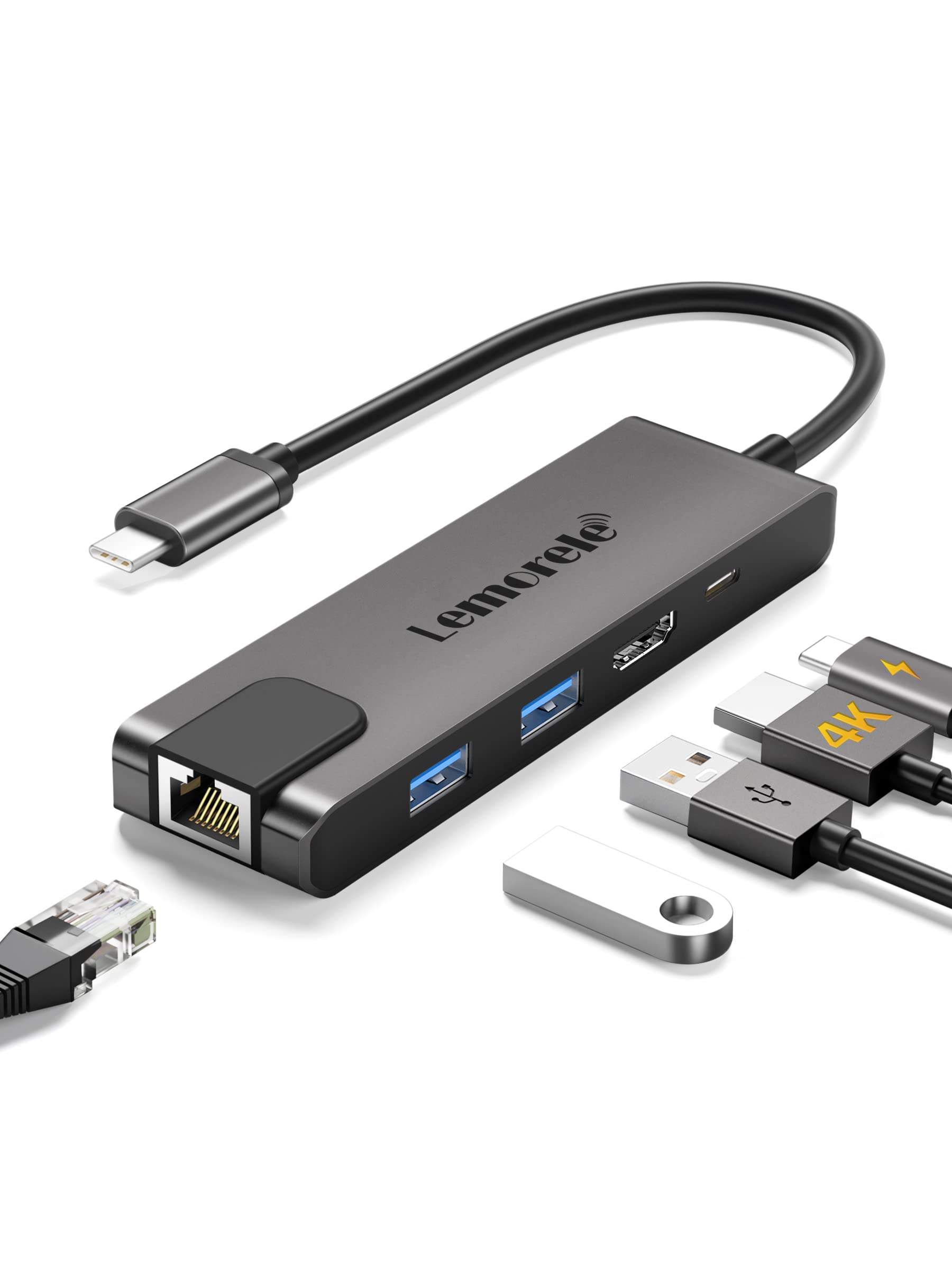 USB C ϥ 5 IN 1 Lemorele ͭLAN 1000Mbps 100WPD HDMI Ѵ ϥ USB 3.0*2 ...