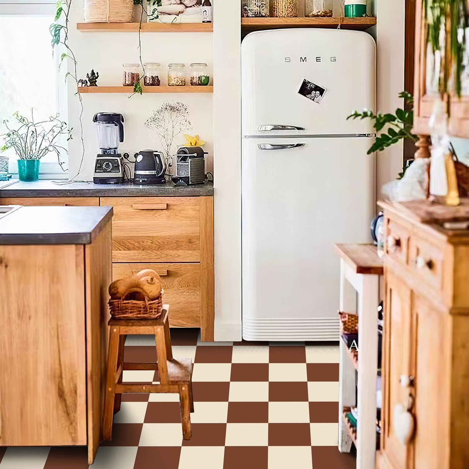 MORCART フロアタイル 置くだけ 接着剤不要 フロアシート 床 リメイクシート 貼るだけ DIY トイレ 浴室 玄関 キッチン フローリングシート 防水 滑り防止 剥がせる 賃貸OK (30*30cm*10枚, クリームブラウン格子縞)