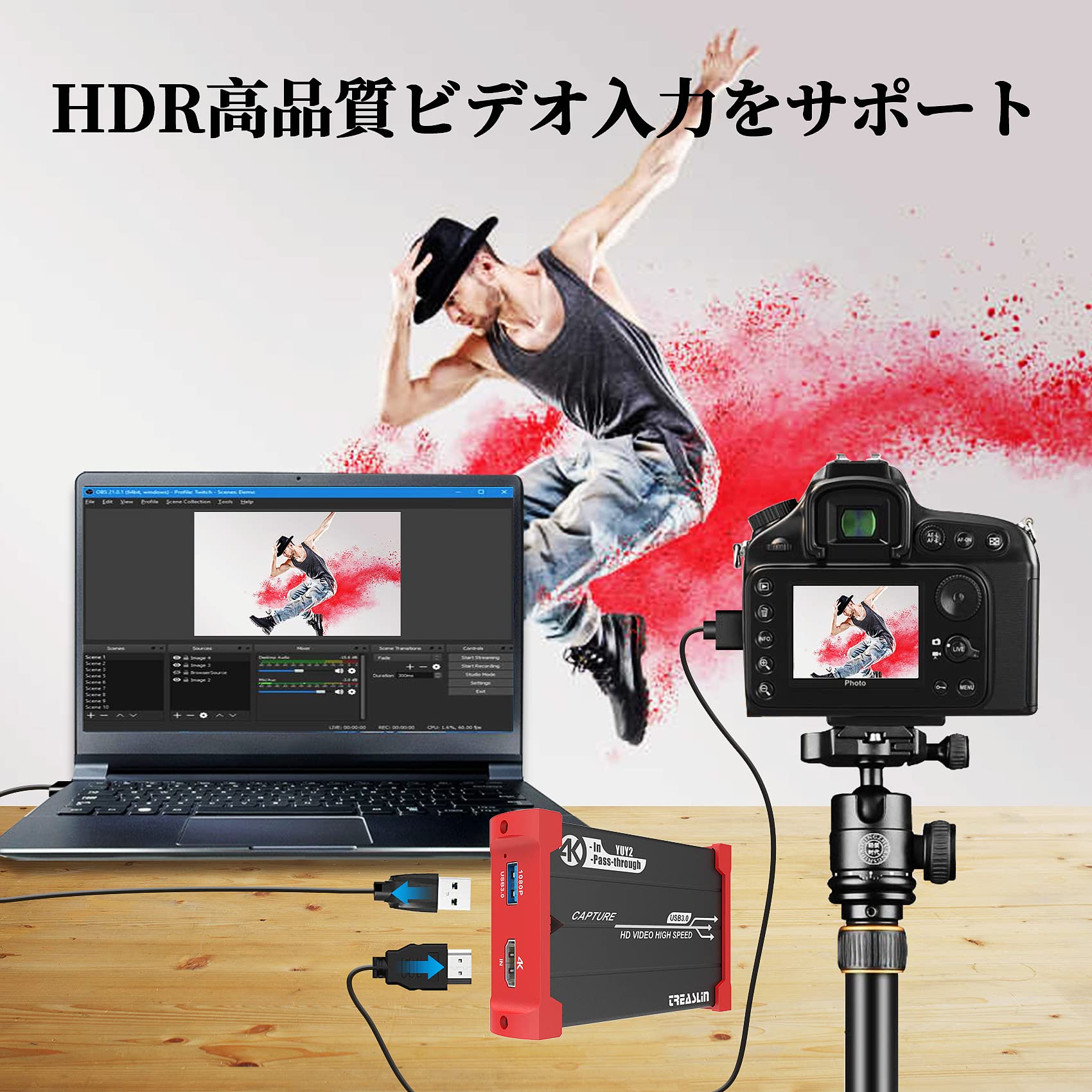 TreasLin キャプチャボード HDMI to USB3.0 ゲームキャプチャボード Switch PS4 Xbox Wii UおよびPS3を4K HDパススルーでサポート、OBS Potplayer 1080P@60Hzライブ配信/Youtube配信