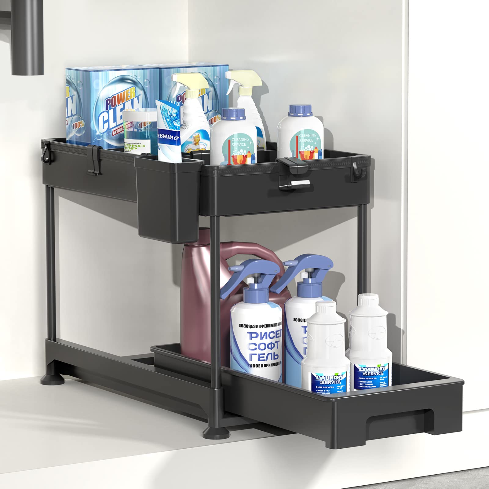 SPACEKEEPER シンク下 スライド式収納ラック 2段 幅22cm 引き出し式 キッチン収納 洗面台下 収納 調味..