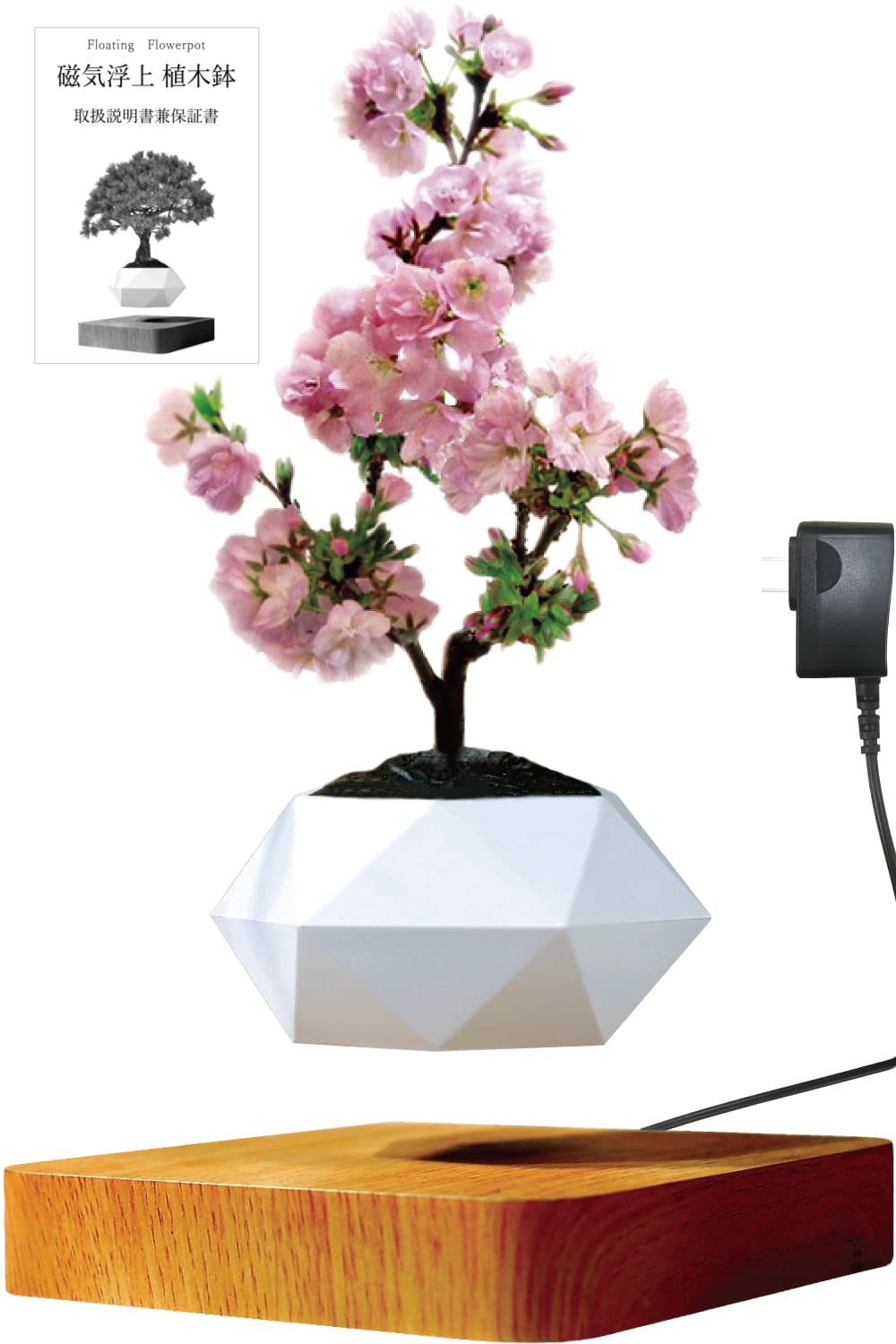 磁気浮上 植木鉢 Floating Flowerpot フローティング フラワーポット 木目 (茶/薄) 浮く 植木鉢 屋内用 鉢直径9.5cm / 浮遊 プラ...