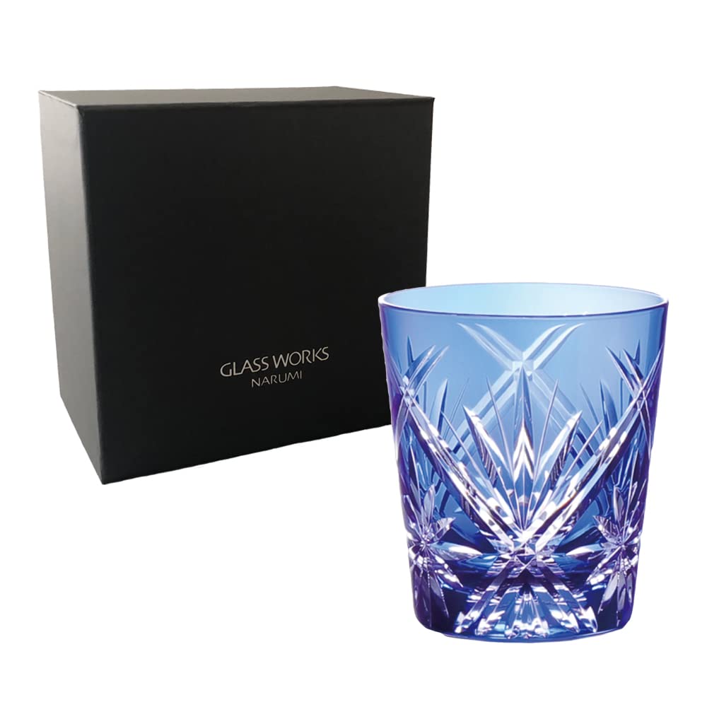 NARUMI(ナルミ) ロックグラス グラスワークス ワルツ 270cc 青 色被せ 切子 ウィスキーグラス オールドグラス 父の日 プレゼント ギフトボックス...