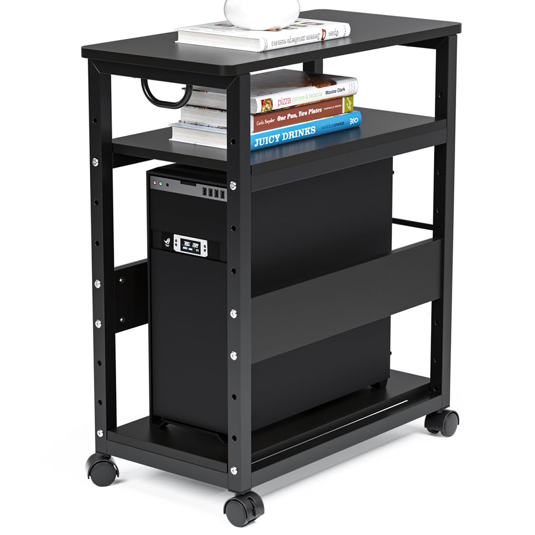 パソコンワゴン pcワゴン cpuワゴン キャスター付き デスクワゴン 3段 25mm×25mmのスチール製フレーム ..