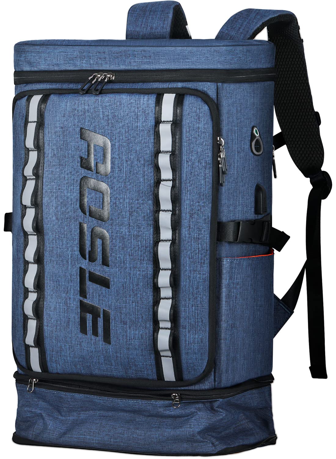 [AOSLE] リュック メンズ リュック 大容量 底部拡張30-35L 15.6インチPC 反射ストリップ付き USB充電ポート付き 旅行 修学 防災 防水 登山 通勤 多機能 通気性 A4収納 靴/弁当収納 (A382, ナイロン ブルー【ブルーの清新