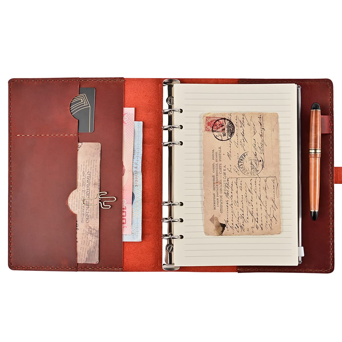 ROTERDON システム手帳 本革 ノート A5 サイズ スタンダード カバー レザー 手縫い 手作り オリジナル ..