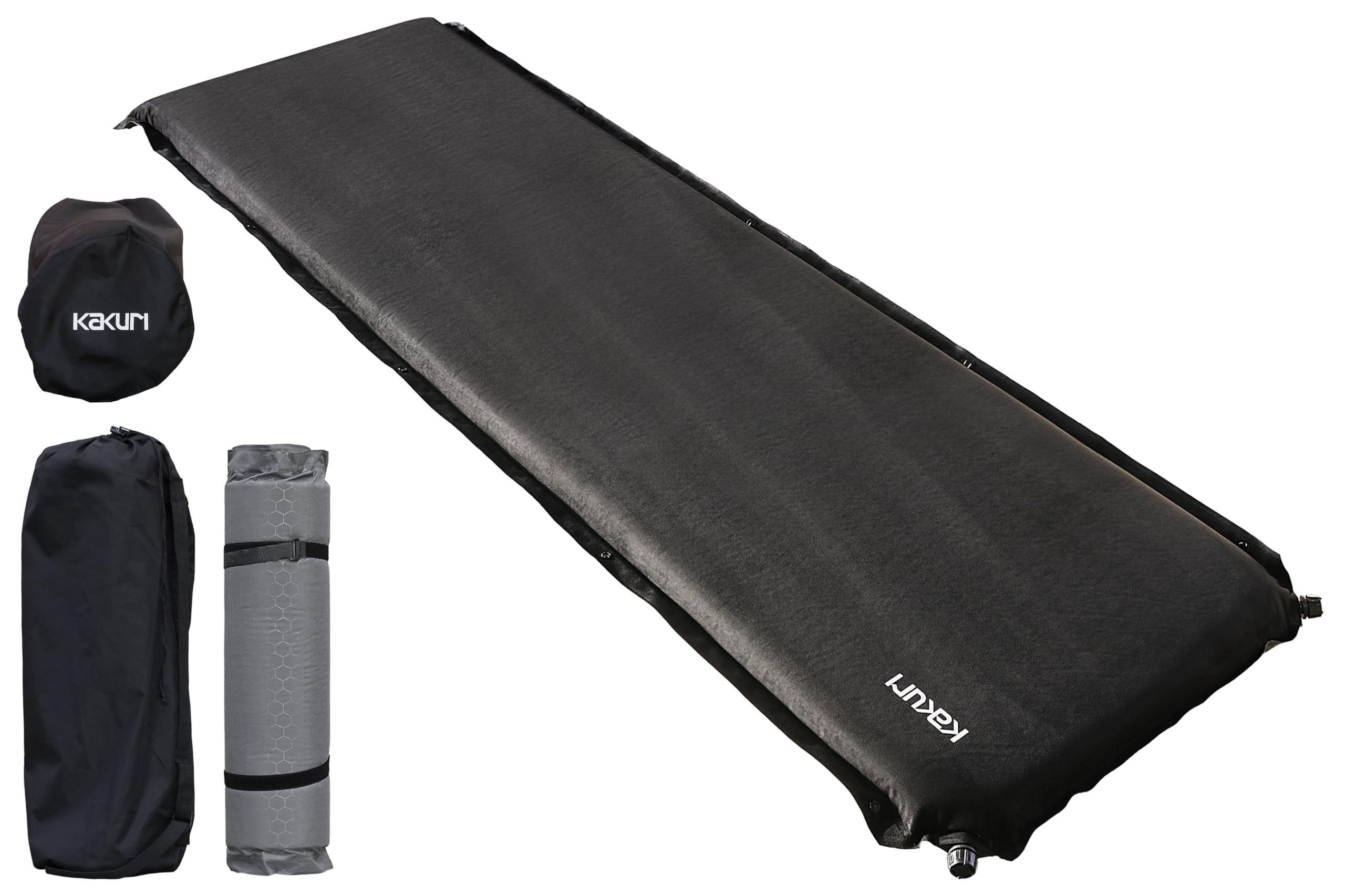 楽天お買い得本舗　岡山店角利産業KAKURI インフレーターマット シングル スウェード調 7cm厚 アウトドアマット キャンプ 車中泊 自動膨張 コンパクト 収納袋付グレー
