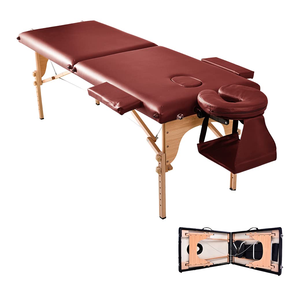 オーエスジェイ(OSJ) 施術ベッド マッサージ台 マッサージベッド 折りたたみ コンパクト ポータブル 施術台 出張 エステベッド 木製 診察台 超軽量 整体ベッド 整体台 有孔 7段階高さ調節50秒ぐらい?単な組み立て品 ワイン