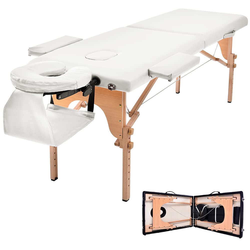 オーエスジェイ(OSJ) 施術ベッド マッサージ台 マッサージベッド 折りたたみ コンパクト ポータブル 施術台 出張 エステベッド 木製 診察台 超軽量 整体ベッド 整体台 有孔 7段階高さ調節50秒ぐらい?単な組み立て品 ホワイト