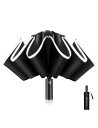 XIXVON Umbrella Pro (10リブ、ブラック)| UPF 50+ 99%UV保護、反射安全ストリップ、頑丈な防風、トラベルポータブル、自動| 逆折りたたみ傘