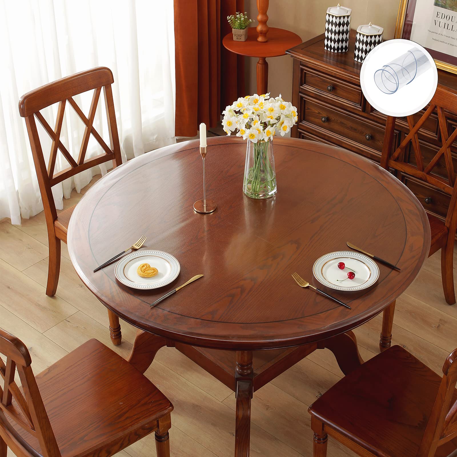 Yueboa テーブルクロス 円形 透明 エンボス加工 直径120cm PVC製 テーブルマット 厚さ3mm 無臭 デスクマット ビニール 丸い テーブルカバー 縮みなし 防水 汚れ防止 撥水加工 はカスタマイズ可能です (エンボス加工 3mm, 円形 直