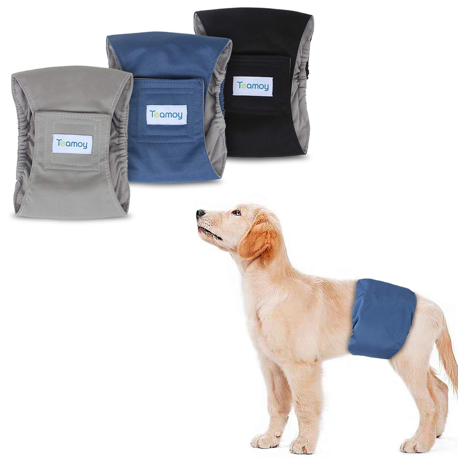 Teamoy マナーベルト 犬用 3点セット グレーのメッシュ裏地 防水加工生地 ウェストサイズ調整可能 マー..