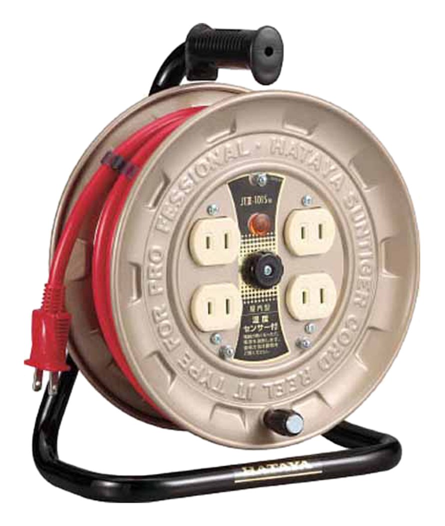 ハタヤ (HATAYA) コードリール 小型 屋内用 100V型 コード10m 太さVSRF2.0? 標準型 温度センサー内蔵 (電線溶解防止機能) コンセント4個 コンセント防塵シャッター付 パイロットランプ内蔵 コンパクト 家庭用 工場用 軽作業 JT