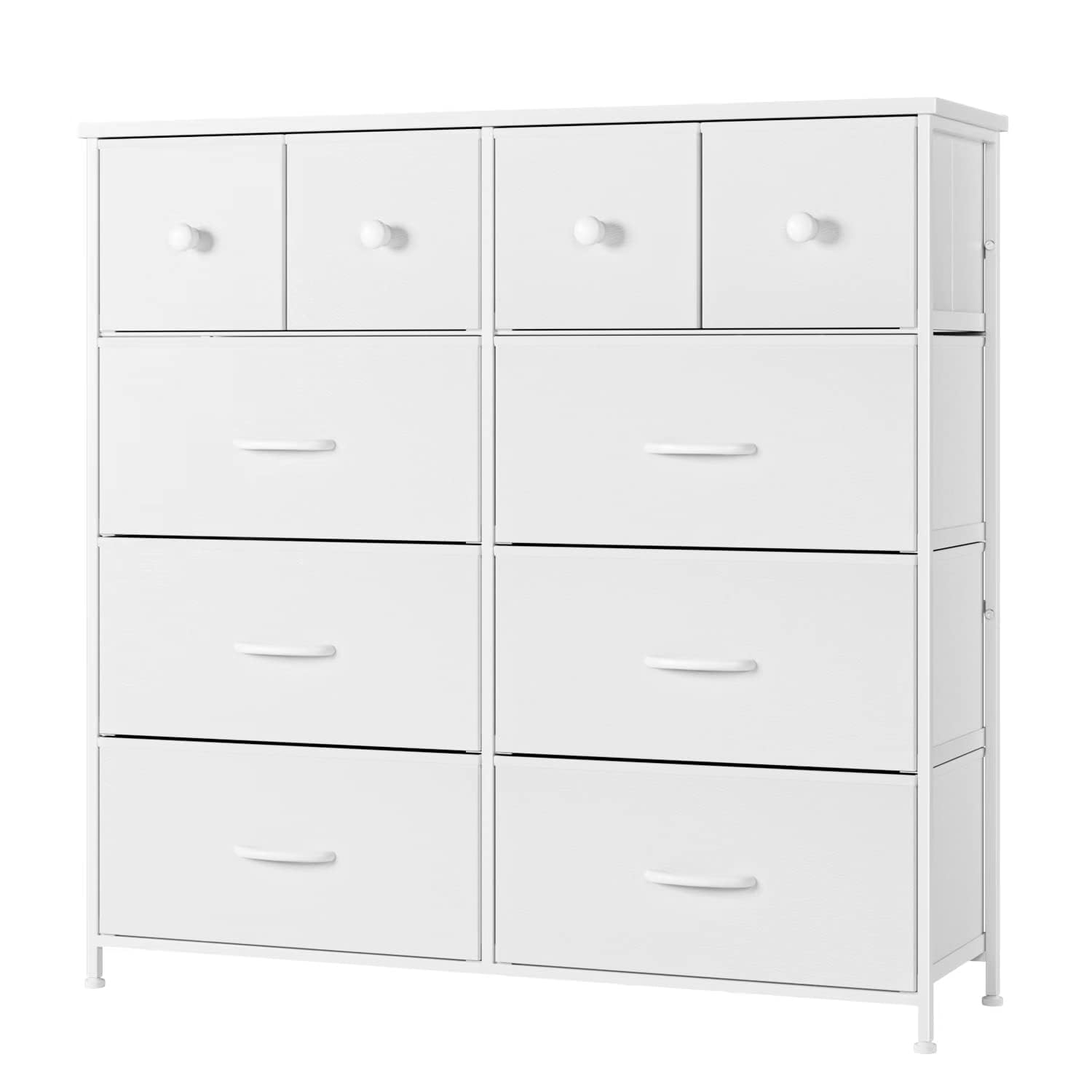 チェスト タンス 収納チェスト オーガナイザー 収納ケース 衣類・キッズ・ベイビー用ワイドチェスト 衣類収納 木製天板 組立簡単 4段10杯（奥行き30cm x 幅100.0cm x 高さ98.0cm）(ホワイト)のサムネイル