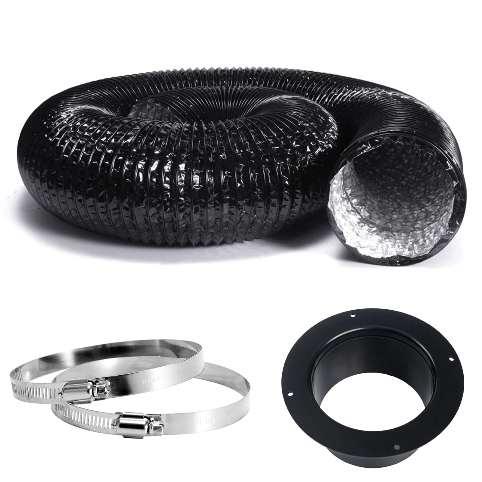 Okryain ダクトホース アルミ パイプ用フランジ&ホースクランプ付き 収納型フレキシブルダクト 100mmダ..