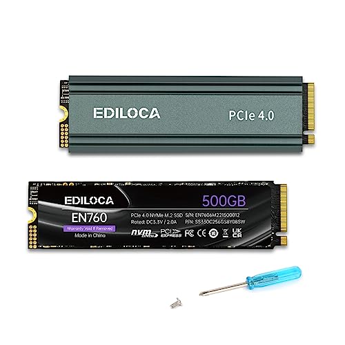 Ediloca EN760 SSD ヒートシンク付き 500GB PCIe Gen4x4 NVMe M.2 2280 PS5動作確認済み 最大読込: 4800MB/s 最大書き：2650MB/s 3D NAND TLC 内蔵SSD ダイナミック SLC キ