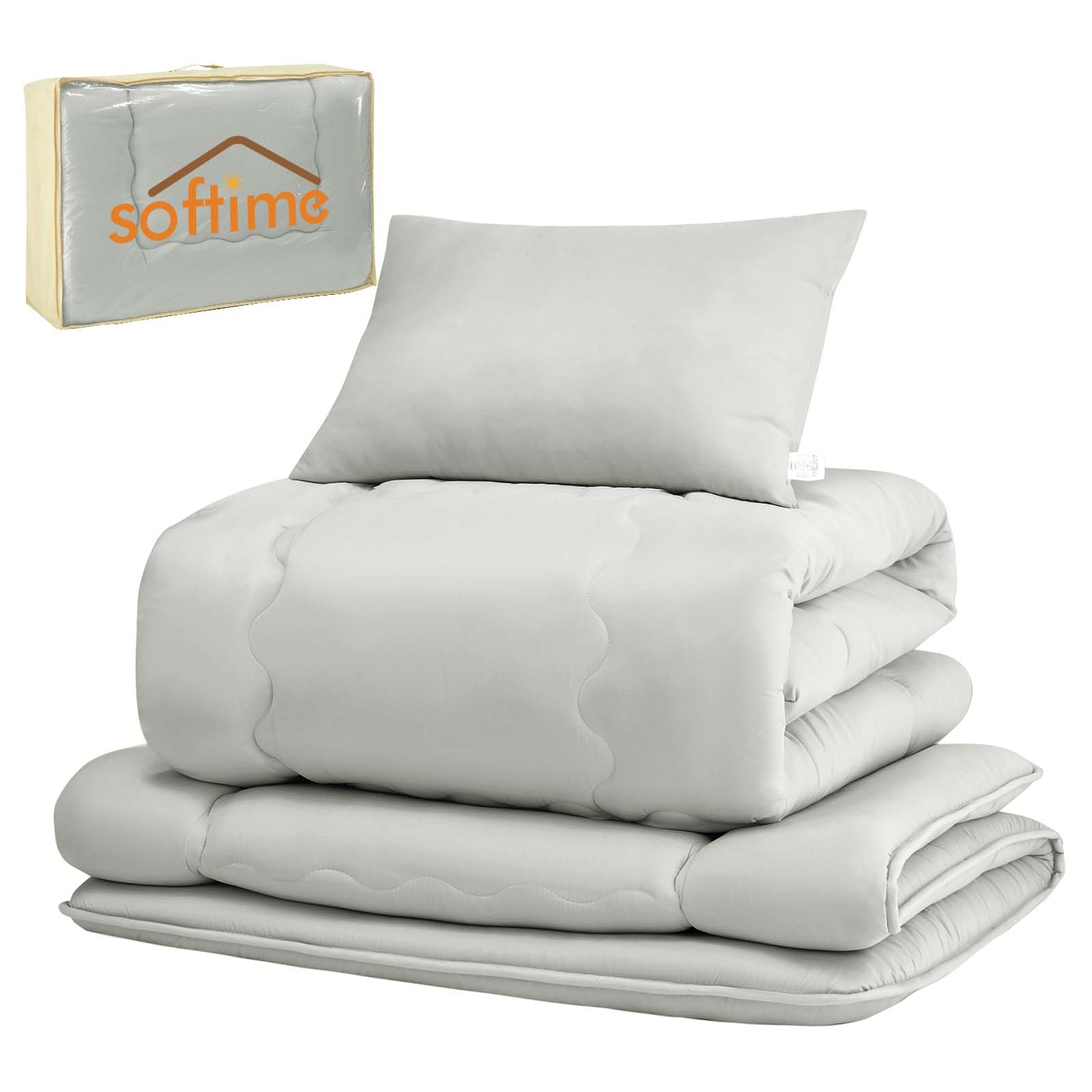 Softime 布団セット シングル 4点セット 中綿1.6kg掛け布団・高密度固綿入り 三層敷き布