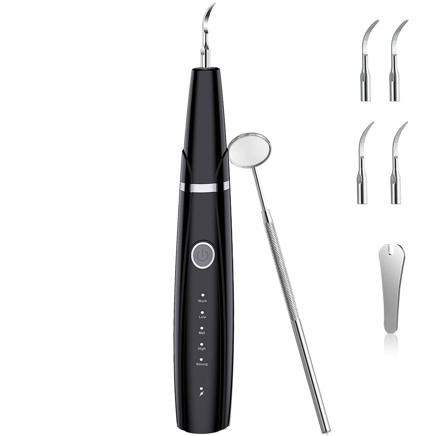 Micfendy 超音波歯クリーナー 口腔洗浄器 USB 充電式 5モード調節可能 内蔵LED照明 クリーニングキット IPX6防水(3)