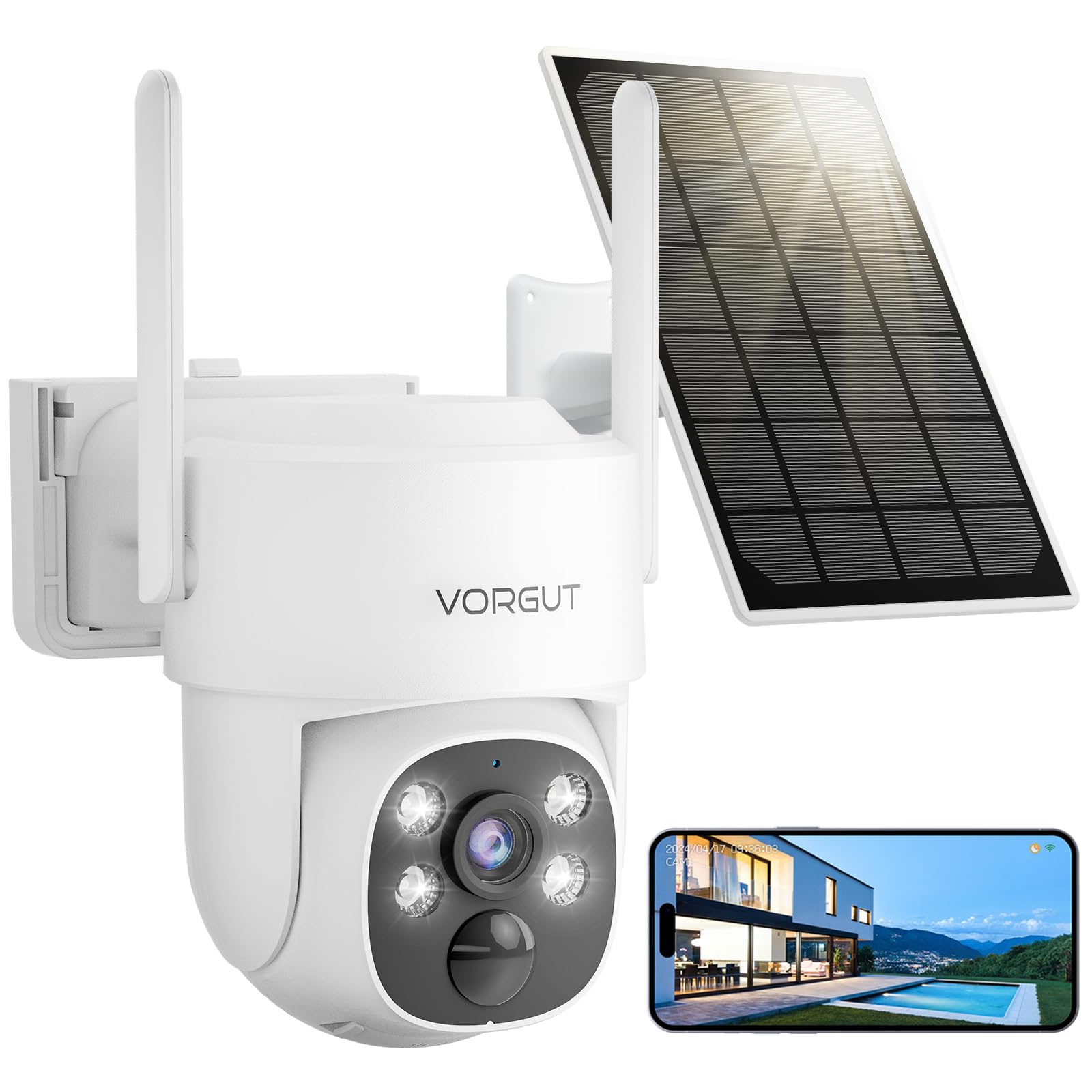 VORGUT 防犯カメラ 屋外 ソーラー ワイヤレス 監視カメラ 屋外 ソーラー 電源不要防犯カメラ 配線工事不要 400万画素 電池式屋外監視カ..