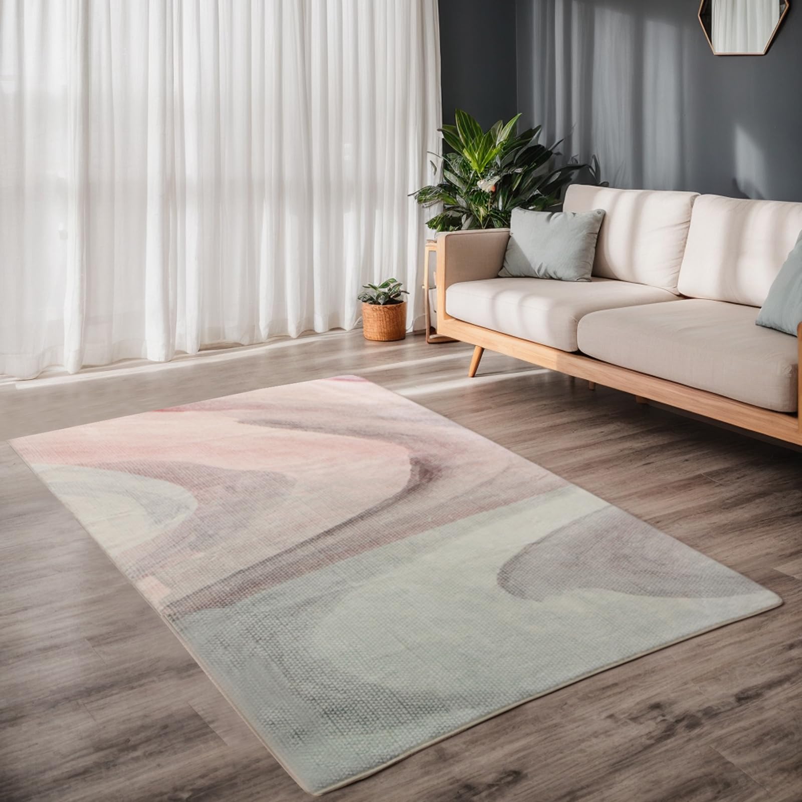 Calore カーペット ラグ ラグマート 絨毯 北欧 模造カシミヤ 防ダニ 抗菌 防臭 滑り止め 幾何学模様 耐久性 長方形 ホットカーペット 冷房対応 オールシーズン (グレー/ピンク, 200x300cm)