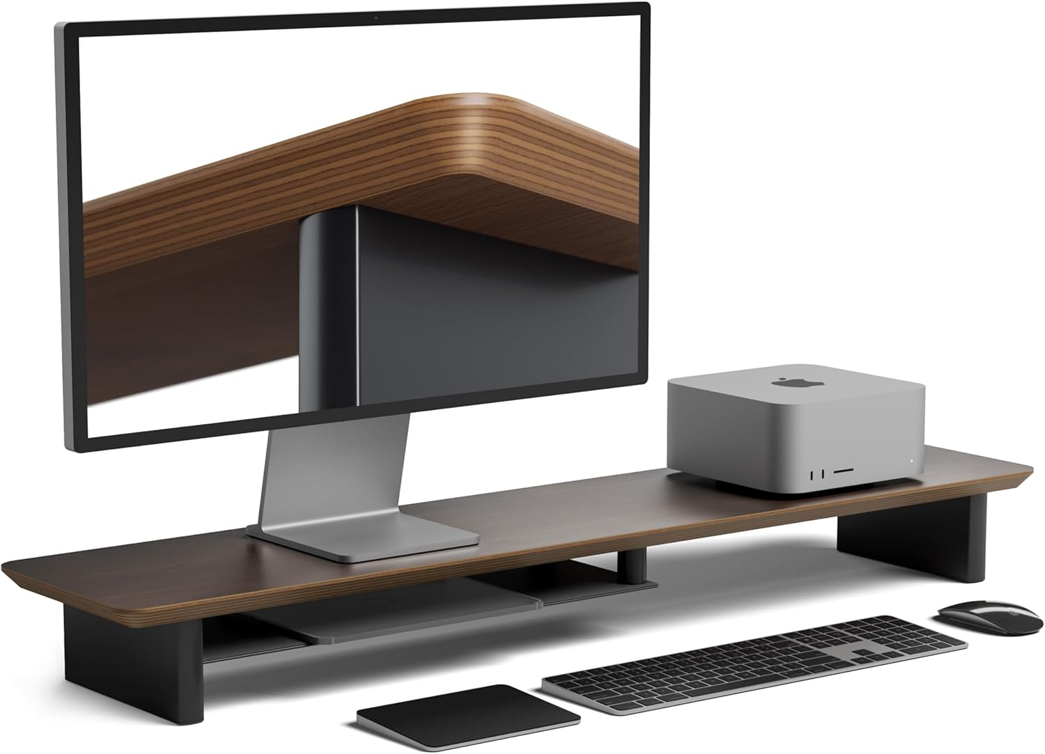 amesoba デスクシェルフ モニタースタンド 木製 卓上 モニター台 Flagship Model ダークウォールナット×ブラック