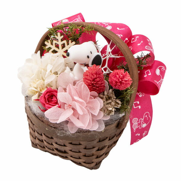 スヌーピー ウィンターバスケット インテリア雑貨 花 プリザーブドフラワー ドライフラワー 本体約W8×D..