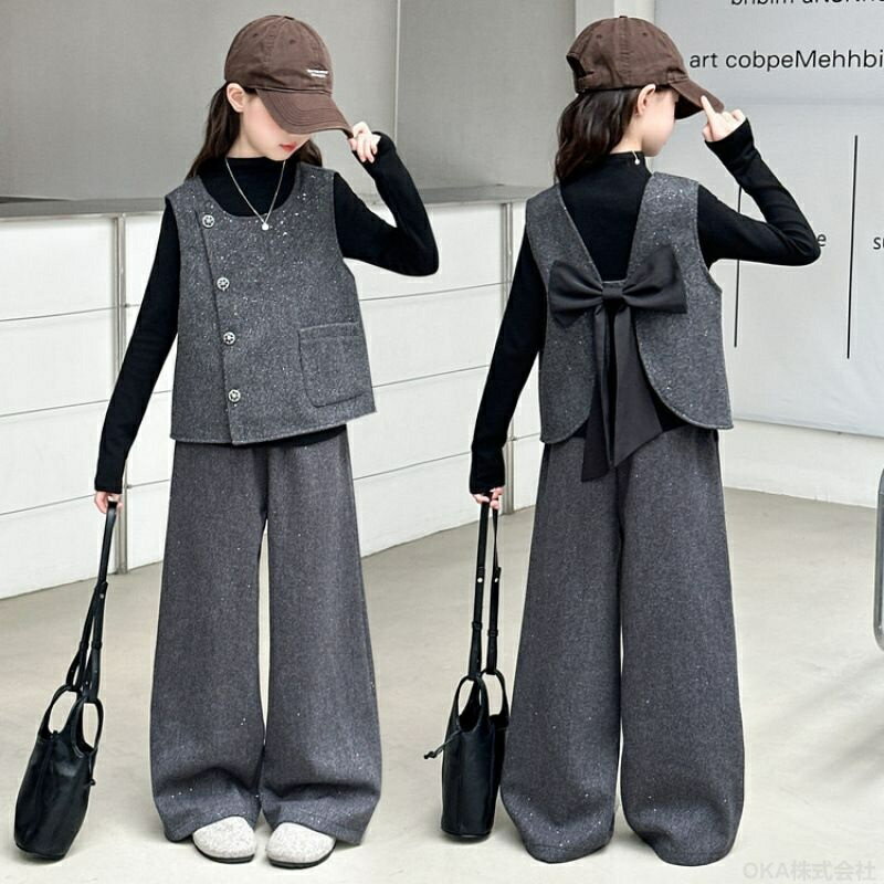 Rakuten - セットアップ キッズ フォーマル 女の子 上下セット 衣装 女の子 服 おしゃれ 小学生 小学校女子 パンツスーツ 3点セット 子供 フォーマル キッズ 入学式 可愛い 120-170cm