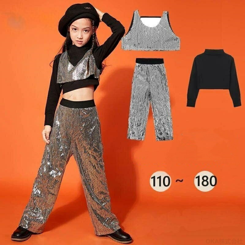 Rakuten - ダンス キッズ ヒップホップ 衣装 パンツ ファッション キッズダンス女の子 ダンス ダンス衣装 セットアップ 演出服 ダンスウェア スパンコール Tシャツ 服 セット