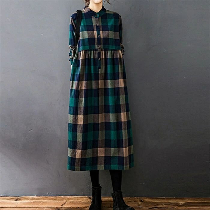Rakuten - ワンピース 長袖 春夏 ロング カジュアル 女性 春 ワンピース チェック柄 大きいサイズ 大きい サイズ きれい め 大人可愛い 30代 40代 50代 ゆったり M-2XL