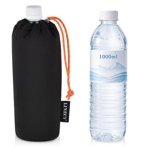 LINECY ペットボトルホルダー 保冷 ペットボトルケース 1000ml対応 9時間後も氷が残る 高保冷カバー 結露吸水 マイクロファイバー 立て置き 軽量 折りたたみ 携帯便利 熱中症対策 (ブラック, …