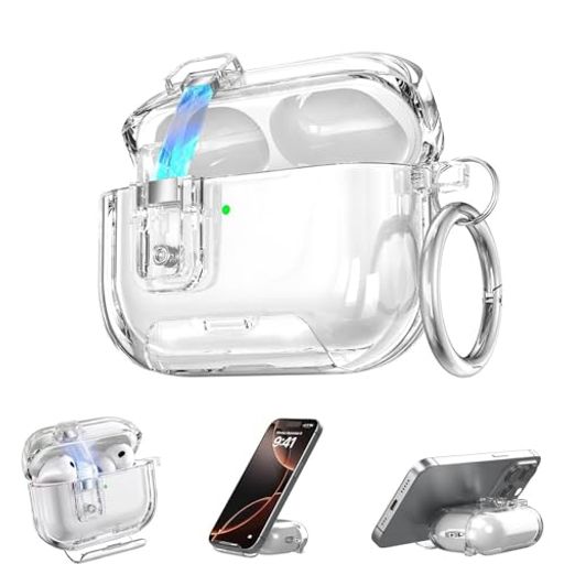 【AirPods Pro 3(第3世代)専用のピッタリ設計】全てのボタン、充電ポート、ヒンジ部分に精密なフィット感を実現。ケースの開閉やLEDインジケーターの確認もスムーズで、ストレスなくご使用いただけます。 【マグネットオートロック&amp;固定クリップ】磁気吸引式の安全ロックを採用し、片手でボタンを軽く押すだけでAirPods Pro 3ケースが自動でポップオープン。簡単操作で安全&amp;実用性抜群。外出時には固定クリップを取り付けられるため、二重ロックで予期せぬ落下をしっかり防止。ケースの開閉もスムーズで、イヤホンをより確実に保護します。 【革新的スタンド設計】このケースは2つの便利な機能をひとつに。AirPods Pro 3ケース底部のスイッチをオンにすると、瞬時にスマホスタンドへ変身。両手が自由になり、ドラマ視聴、ビデオ通話、映画鑑賞もらくらく。閉じれば補強保護にもなり、衝撃を効果的に吸収するとともに、底部の充電口を傷や衝撃から守ります。 【高耐久TPU素材で優れた保護性能】シリコンより硬度が高く、キズや衝撃に強いTPU素材を採用。
