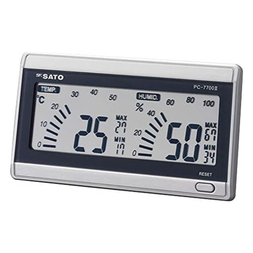 サイズ:約W150xH85xD17mm (スタンド閉じたとき) 本体重量:約135g (乾電池含む) 素材・材質:本体/ABS(アクリロニトリル・ブタジエン・スチレン)樹脂、アクリル樹脂 原産国:中国 付属品:単4形マンガン乾電池(R03)x1本 ※付属の電池はモニター用のため、電池寿命が規定より短いことがあります 測定範囲:温度/-10~50°C、湿度/20~95%rh バーグラフ表示(バーインジケータ表示):温度/0~50°C目盛り、湿度/0~100%目盛り 測定精度:温度/プラスマイナス1°C(at10~40°C) プラスマイナス2°C(左記以外)、湿度/プラスマイナス5%rh(at15~35°C、40~70%rh) プラスマイナス7%rh(左記以外) 分解能:温度/1°C、湿度/1%rh